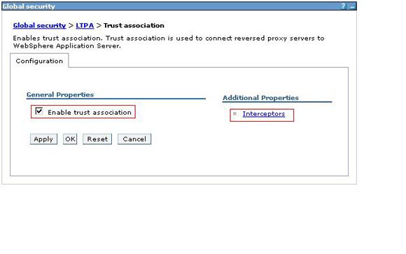 Screen shot of the trust association               configuration tab