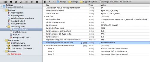 Setting the main storyboard file base name in Info.plist