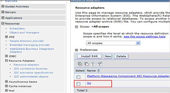 在 WebSphere Process Server 中把 XU 部署为资源适配器