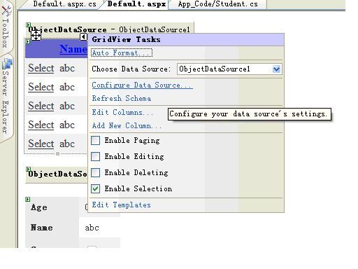 ObjectDataSource&&Gridview