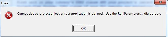 Delphi编译dll时出错"Cannot debug project unless a host application is defined.use the run|parameters...dialog box."