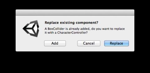 Adding CharacterController component warning.