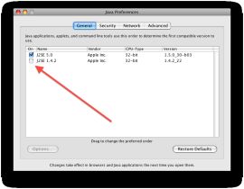 Java Preferences showing Java runtime list