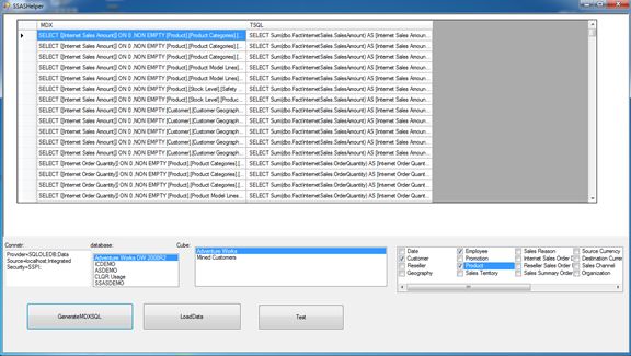 AMO olap Test C# generate tsql and mdx