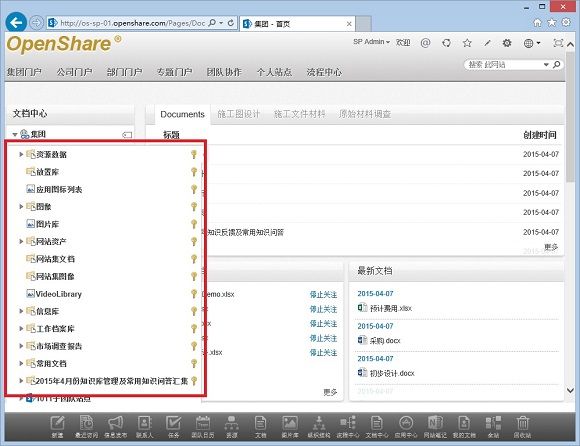 OpenShare文档库权限管理图标位置