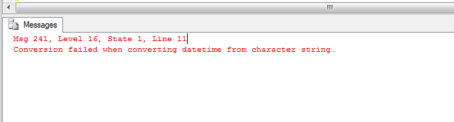 SQL语句中，Conversion failed when converting datetime from character string.错误的解决办法