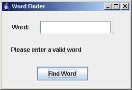 Word Finder GUI 显示无单词输入的屏幕快照