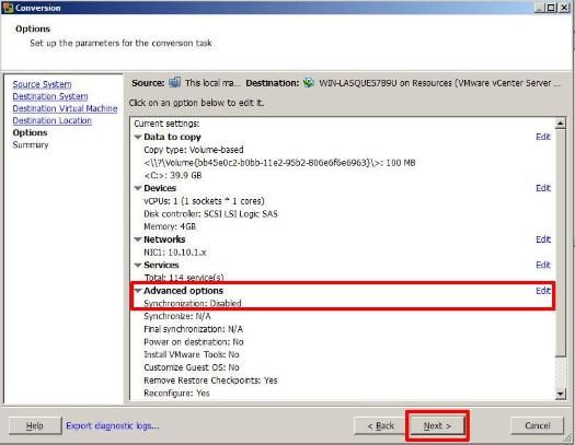 VMware vCenter Converter Standalone 5.1 - Enable Synchronize