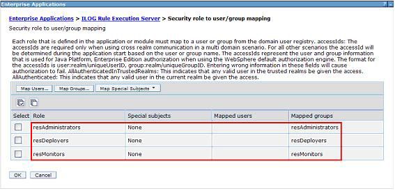 映射 JRules Execution Server 的安全角色