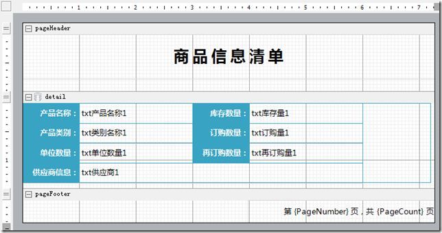 ActiveReports 区域报表之商品信息清单设计界面