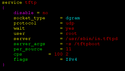 启动LINUX下的TFTP服务器