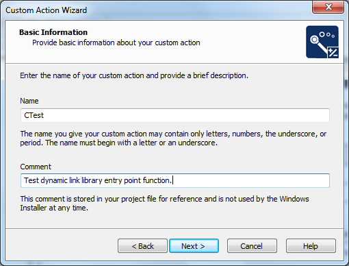 Custom Action : dynamic link library