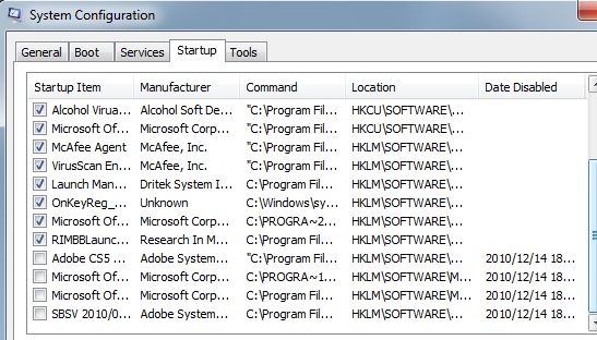 windows 7的msconfig启动项的删除