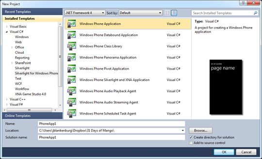 31 Days of Windows Phone | Day #1 project Template
