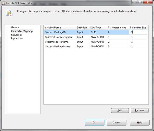 Execute SQL Task editor: Parameter mapping