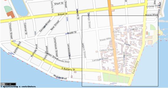 南卡罗来纳州查尔斯顿市市区，OpenStreetMap 提供