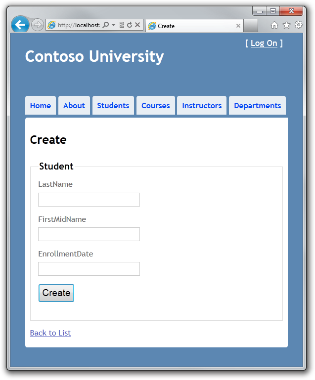 Contoso 大学 - 2 – 实现基本的增删改查