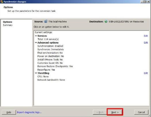 VMware vCenter Converter Standalone 5.1 - Synchronize changes