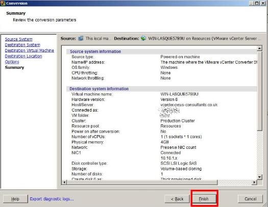 VMware vCenter Converter Standalone 5.1 - Summary Screen