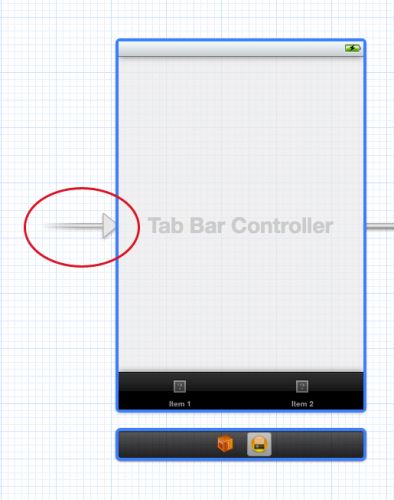 Arrow indicating initial view controller in Storyboard editor