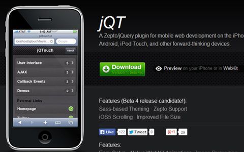 jqtouch jqt open source framework mobile library