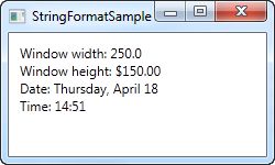 Several data bindings using the StringFormat property to control the output