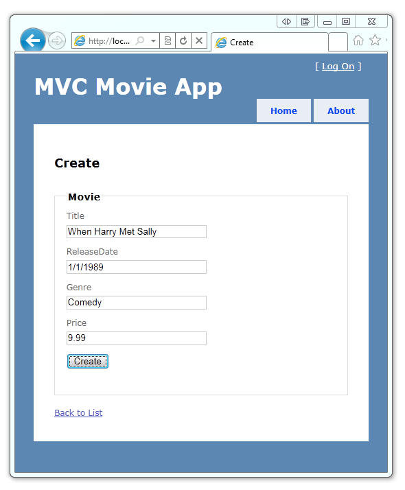 ASP.NET MVC 3 (Adding a Create Method and Create View ) (6/9)