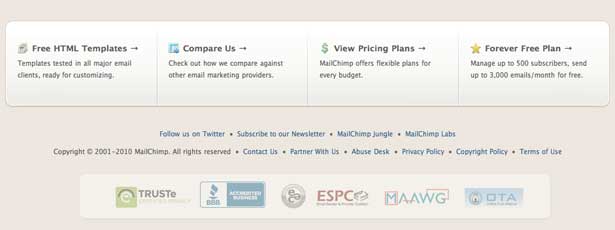 screenshot of mail chimp's footer