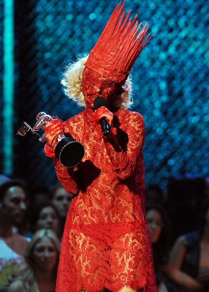 Lady Gaga, on stage while accepting the Best New Artist award for 'Poker Face' at the 2009 MTV Video Music Awards.