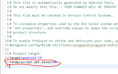 Ant build ${renderscript.opt.level}问题解决方案