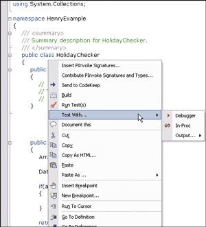 Figure 1 New Testing Options from TestDriven.NET