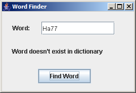 显示 Word Finder GUI 中错误处理的屏幕快照。