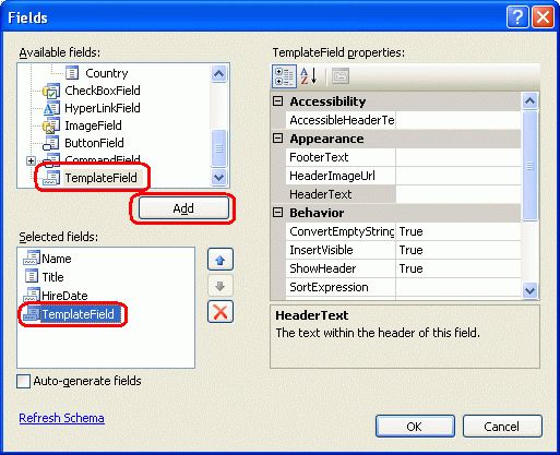 在GridView控件中使用TemplateField