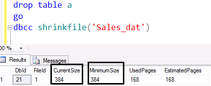 user database的initial size和dbcc shrinkfile