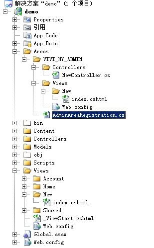 ASP.NET MVC3 Areas 分离项目 同名控制器(同名Controller) 演示demo