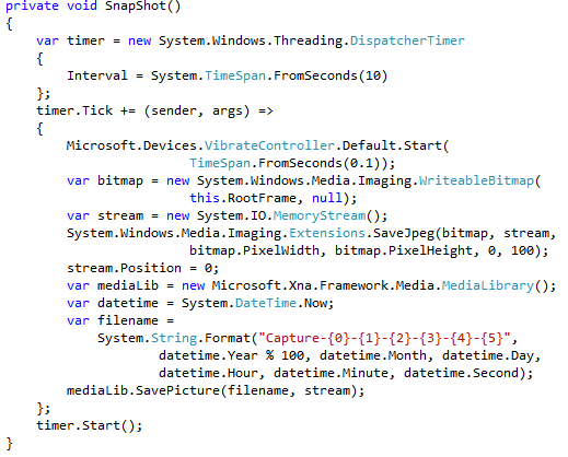 Windows Phone 实用开发技巧（4）：每隔一段时间屏幕截图一次