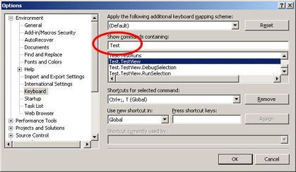 Visual Studio Options - Keyboard
