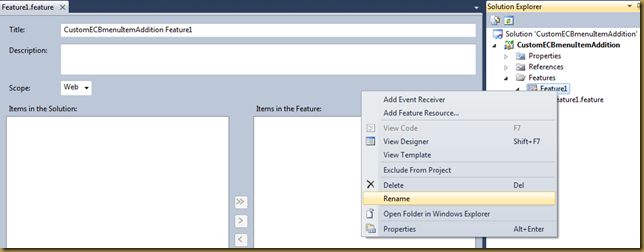 SharePoint2010 Feature功能开发——为SharePoint的ECB菜单（列表项或文档的操作菜单项）添加自定义菜单栏项目