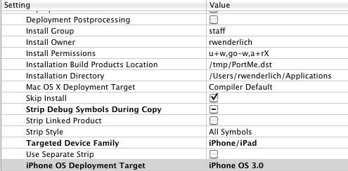 Screenshot of setting Deployment Target