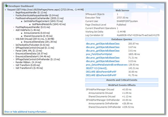 [Override]Using Developer Dashboard in SharePoint 2010