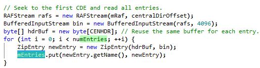 zip Entry HashMap