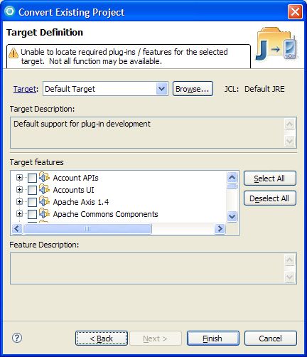 Convert Existing Project：Target Definition 面板