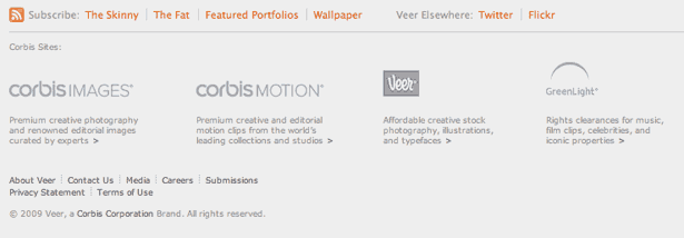 screenshot of veer's footer