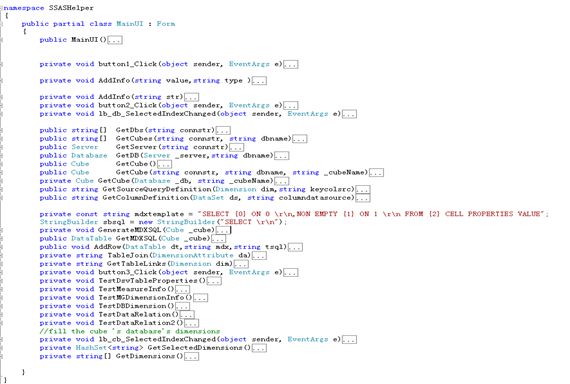 AMO olap Test C# generate tsql and mdx