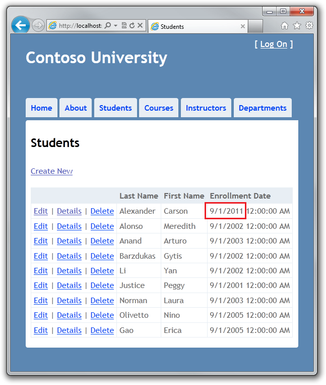 Contoso 大学 - 2 – 实现基本的增删改查