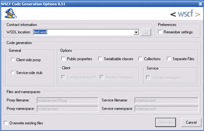 Figure 9 WSContractFirst Code Generation Options