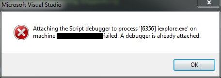 Attaching the script debugger to process *** failed on machine "***"