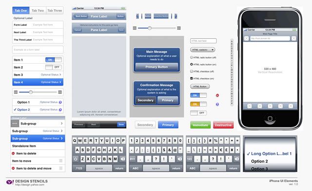 iPhone Design Stencils - Yahoo Design Pattern Library