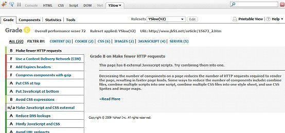 YSlow Grade 面板是 Firefox 插件的一部分