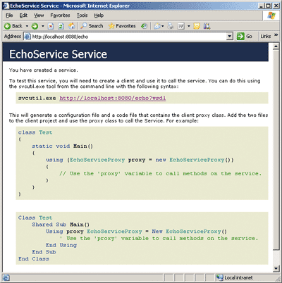 Figure 7 EchoService Help Page